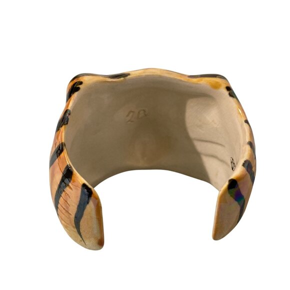 Karen Kelleher Signed KM One Of A Kind Ceramic Tiger Cuff Bracelet Luster Finish - Picture 5 of 10
